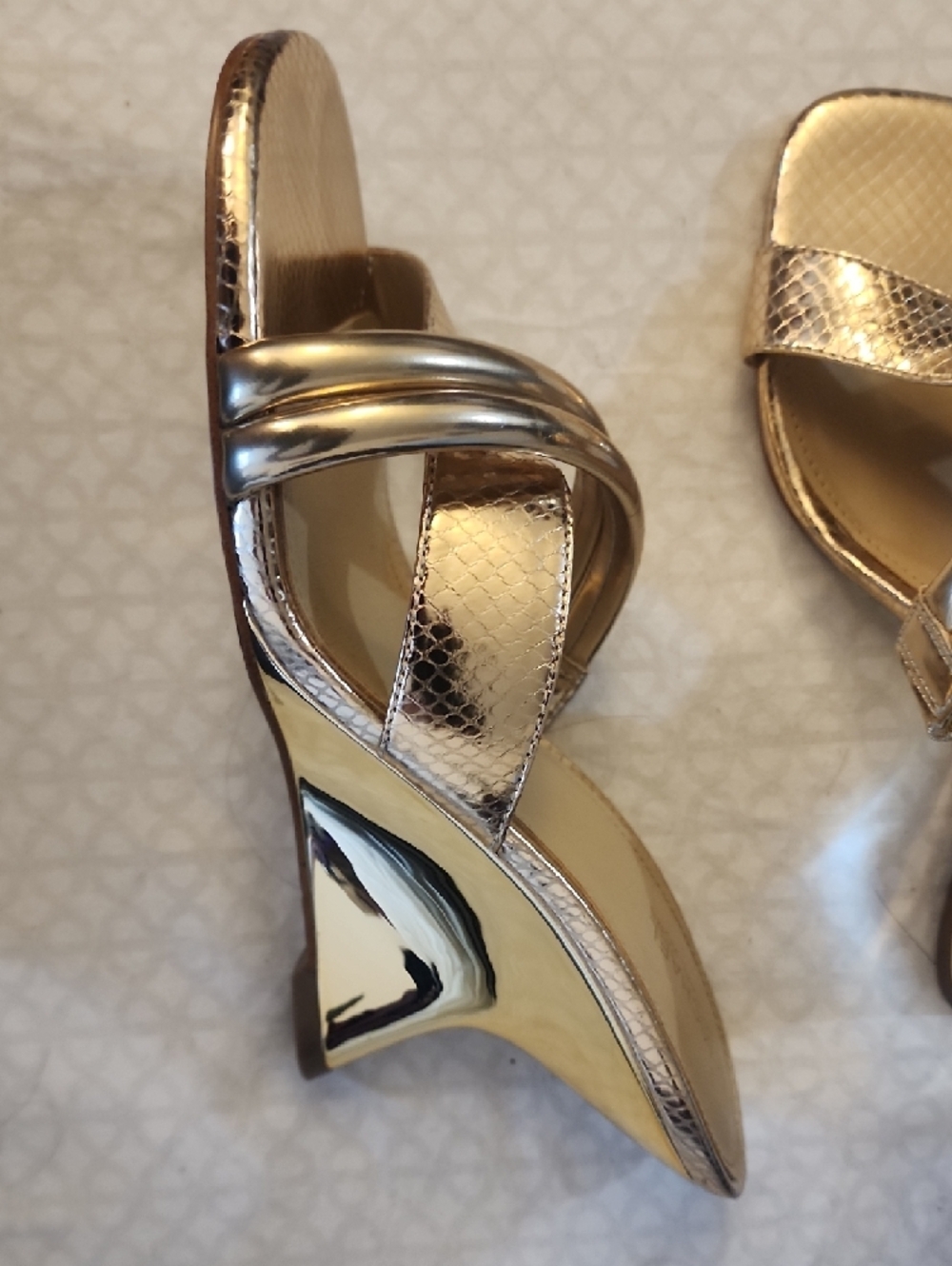 Michael Kors Metallic Gold Double-Band Slide Sandals - Picture 3 of 6
